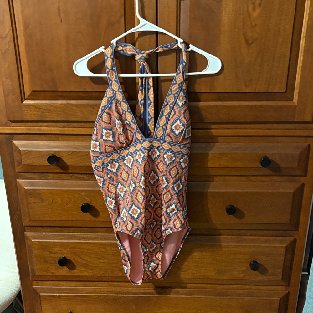 Boden Orange and Blue One-Piece Swimsuit